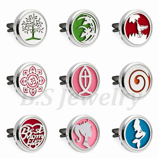 Hot Mermaid/Hummingbird/Trees Essential Oil Car Perfume Diffuser Locket Vent Clip Pendant Magnetic Random Send 10pcs Oil Pads as Gift