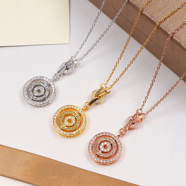 Hot Korean Version Stainless Steel Three Circle with Full CZ Necklace Simple Fashion Bulgaria Women Necklace Jewelry Wholesale