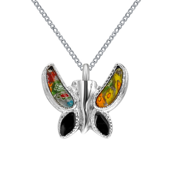 Memorial Urn Necklace Keepsake Cremation Jewelry Stainless Steel Multi-color Butterfly Pendant with Funnel and Gift bag