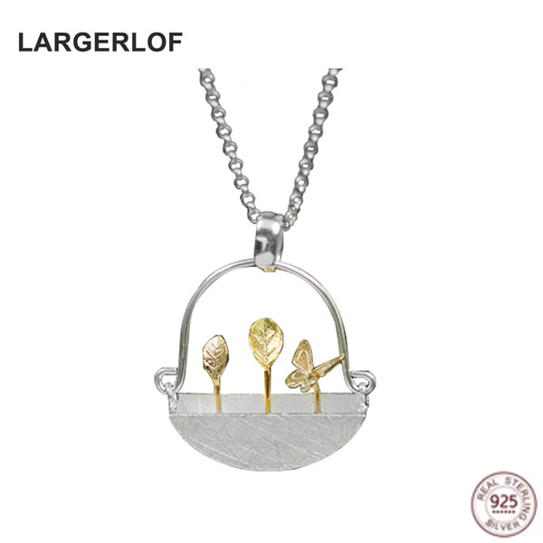 LARGERLOF 925 Sterling Silver Pendant Necklace Fine Jewelry Women Flower Pot Necklace PE50001