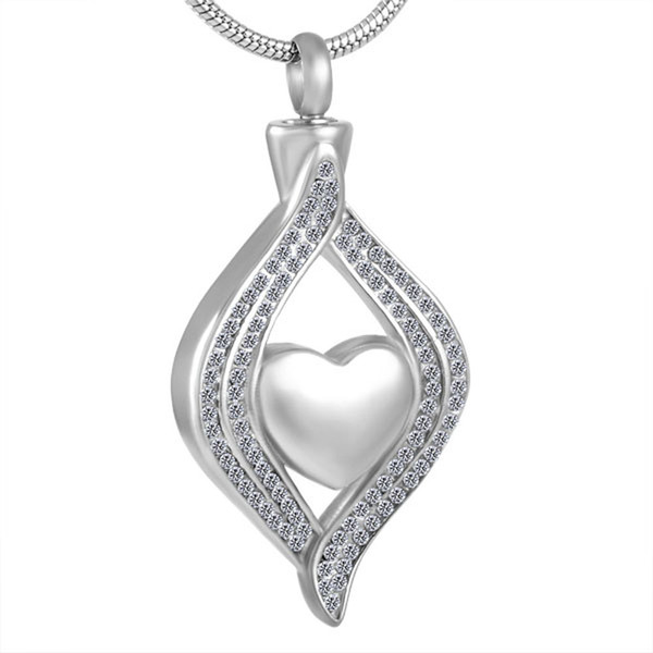 MJD8111 Heart in crystal stainless steel Memorial Urn cremation jewelry ashes urn necklace for women men