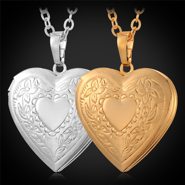 18K Real Gold/Platinum Plated Necklace Women Fashion Jewelry 2 Colors Unique Romantic Heart Locket Pendant Necklace