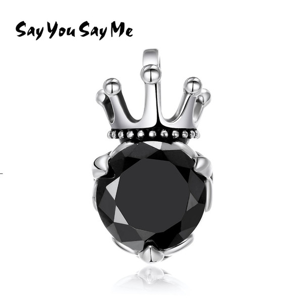 Say You Say Me 925 Sterling Silver Gothic Black Zircon Pendants Crown Necklaces Wholesale Jewelry Best Gift 2018 New Arrival