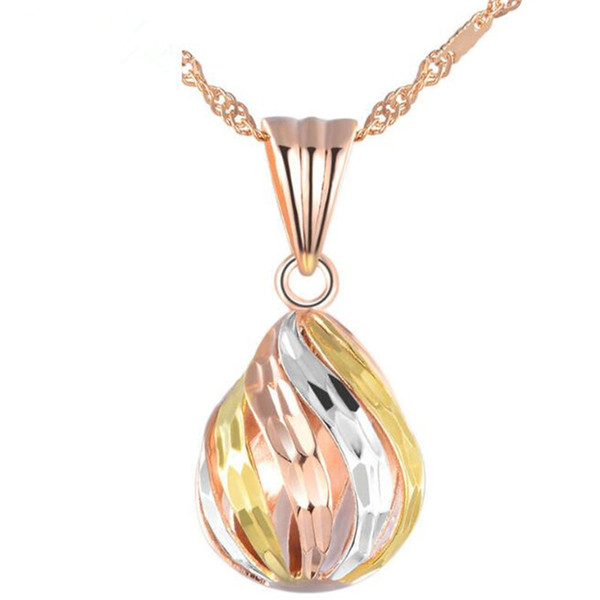 3 Tones Waterdrop Shaped Necklace Pendant Made With 18K Real Gold AU750 8*17mm Hollow Pendant For Women Mother's Day Gift Joyas