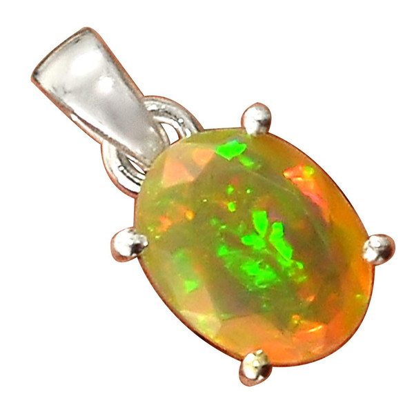 Genuine FACETED ETHIOPIAN OPAL Pendant 925 Sterling Silver, 20.2 mm, MHBAP5837