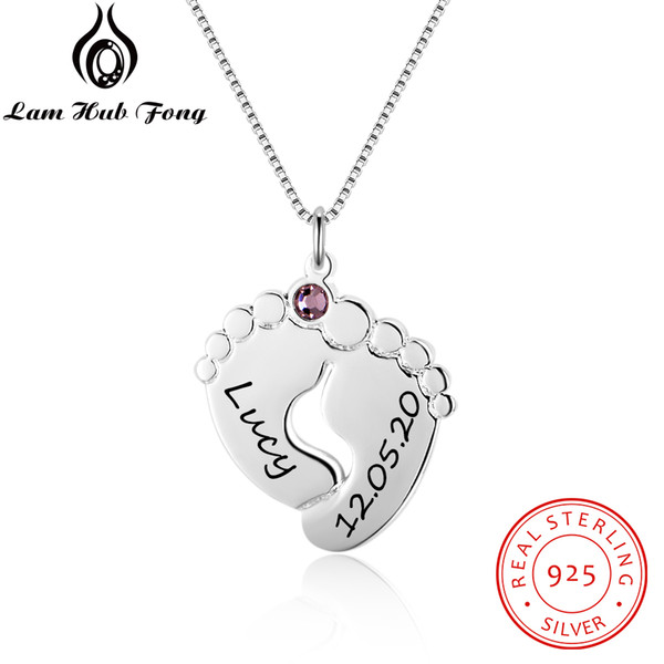 925 Sterling Silver Personalized Necklaces Classic footprint Shape Pendants DIY Names Letters Birthstone For Women Mom Gift 2018