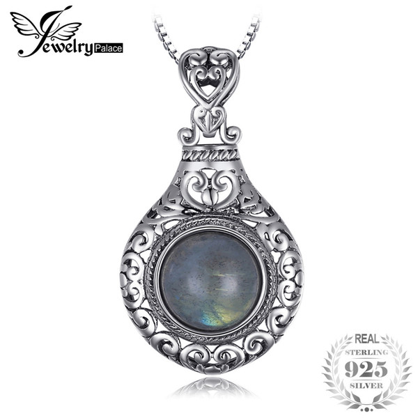 JewelryPalace New Vintage 2.6ct Genuine Labrite Carved Pendants For Women 925 Sterling Silver Fine Jewelry Not Include Chain