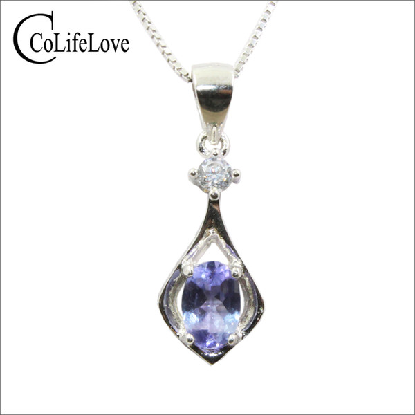 Simple tanzanite pendant with necklace for woman 0.5 ct natural VVS grade tanzanite pendant solid 925 silver jewelry