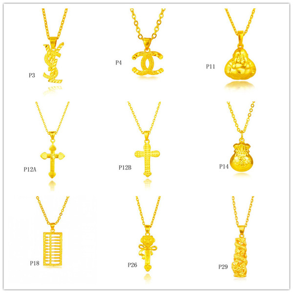 Wholesale fashion 24k gold pendant (not contain chain )9 pieces a lot mixed style, cross abacus Fukubukuro yellow gold pendant DFMKP9