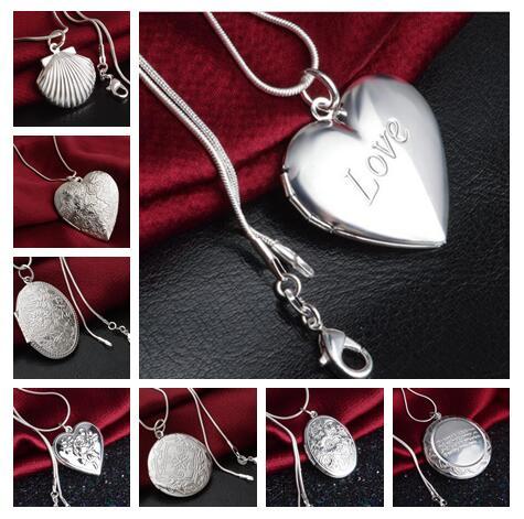 Mix 15 styles 15pcs plating 925 silver plated heart and cross circular love heart Ellipse square pendant necklace photo Locket