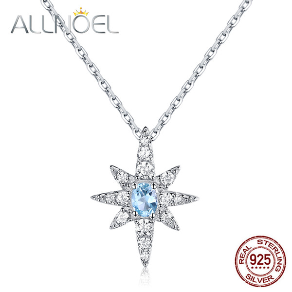 ALLNOEL Pendant Necklace 925 Sterling Silver Gemstone Jewelry Sky Blue Topaz Necklace For Women Engagement Valentine's Day Gift