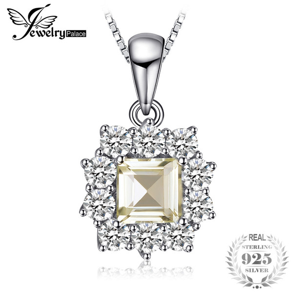 JewelryPalace Halo 0.65ct Genuine Gemstone Lemon Quartz Pendant Necklace 925 Sterling Silver Fine Jewelry New Without Chain