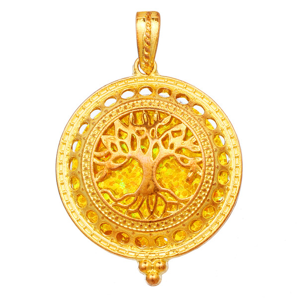 Life Tree Essential Oil Diffuser Locket Pendant Zinc Alloy Necklace for Woman with Two Exchangeable pats and Two Colors Available