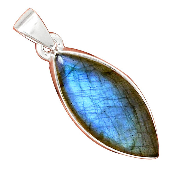 NiaoZaiFei YunZaiKan Genuine BLUE FIRE LABRADORITE Pendant 925 Sterling Silver, 37.4 mm, MHBAP6111