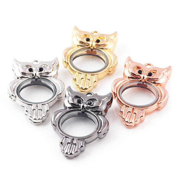 6PCS!!4Colors Owl Floating Locket Glass Memory Locket Floating Locket Charms Pendant