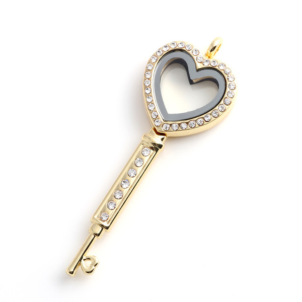 2019 New Silver Gold Crystal Key magnetic glass floating charm locket Pendant Stainless steel Necklace