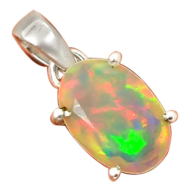 Genuine FACETED ETHIOPIAN OPAL Pendant 925 Sterling Silver, 22.5 mm, MHBAP5830