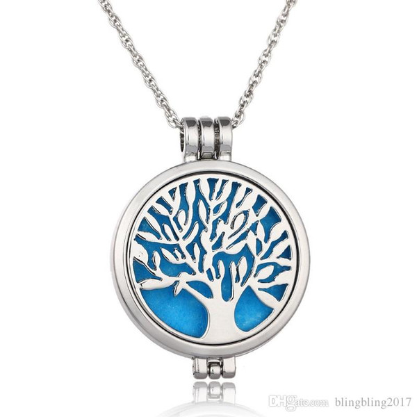 Hollow Out Aromatherapy Fashion Necklace Jewelry Life Tree Perfume Sliver Locket Pendant Essential Oil Diffuser Necklace