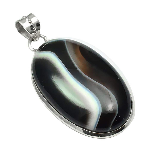 NiaoZaiFei YunZaiKan Genuine Botswana Agate Pendant 925 Sterling Silver, 47 mm, 2SP0226