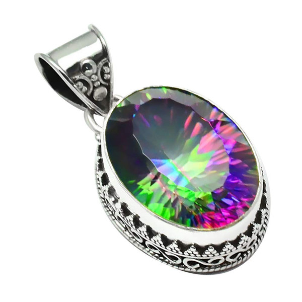 NiaoZaiFei YunZaiKan Genuine Mystic Topaz Pendant 925 Sterling Silver, 36 mm, 2SP0240