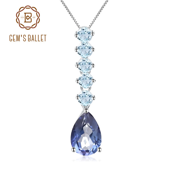 Gem's Ballet 925 Sterling Silver Necklace Natural Iolite Blue Sapphire Gemstone Pendants Fine Jewelry Women Fashion With Box