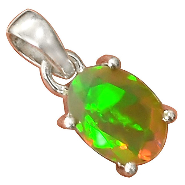 Genuine FACETED ETHIOPIAN OPAL Pendant 925 Sterling Silver, 20.2 mm, MHBAP5834