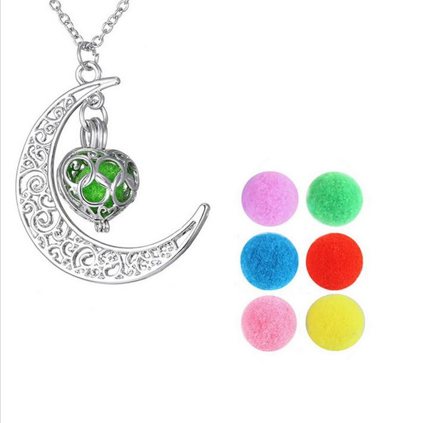 Newest Fashion Women Necklace Antique Heart Locket Pendants Lockets Necklaces Perfume Fragrance Essential Oil Diffuser moon Necklace