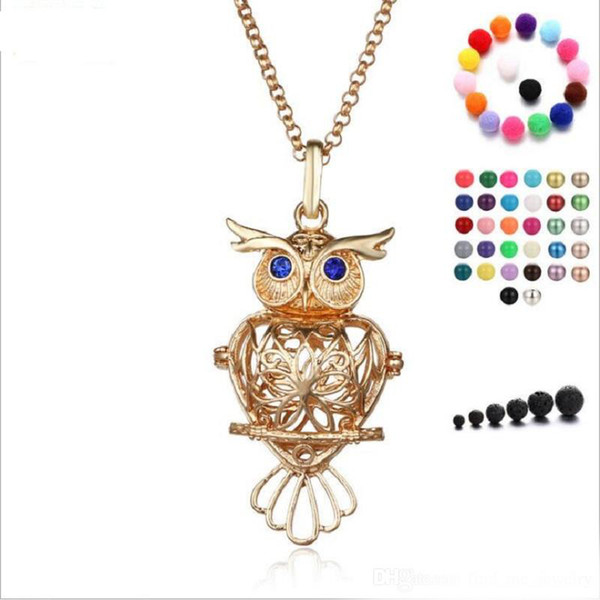 Disffuser Necklace birdcage owl cone pearl accessories Locket Essential Oil Diffuser Necklaces Hollow out Locket Cage Pendant Necklace 2018