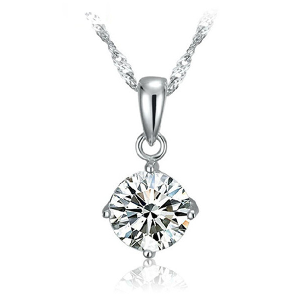 Simple Round Diamond Pendant Necklace S925 Silver Jewellry For Women 45cm Chain