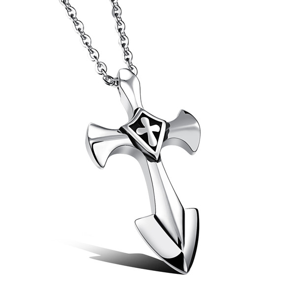 Crusades Cross Pendant Men Necklace Punk Style Stainless Steel Material With 50cm Link Chain Polishing Jewelry Gift GX1106