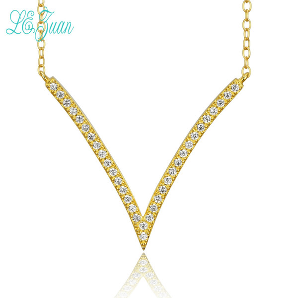 l&zuan S925 Fashion Sterling Silver Jewelry Letter V Shape White Zircon Pendant Necklace For Women Christmas Gifts