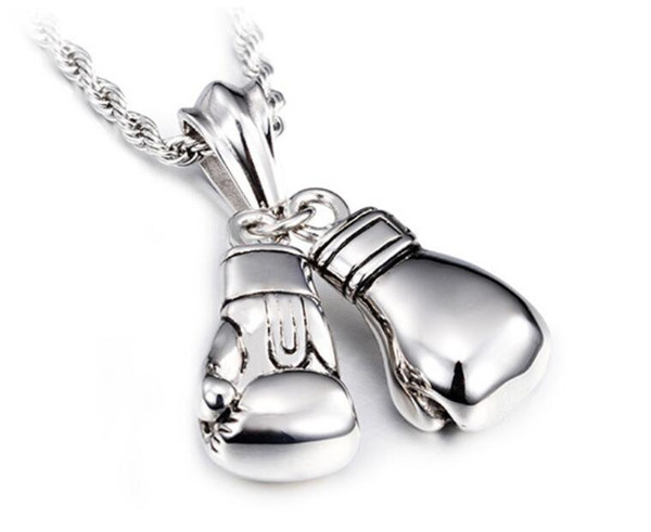 Cool Sport New Men Titanium Stainless Steel Necklace Fitness Fashion Stainless Steel Workout Jewelry Pair Boxing Glove Charm Pendants Access