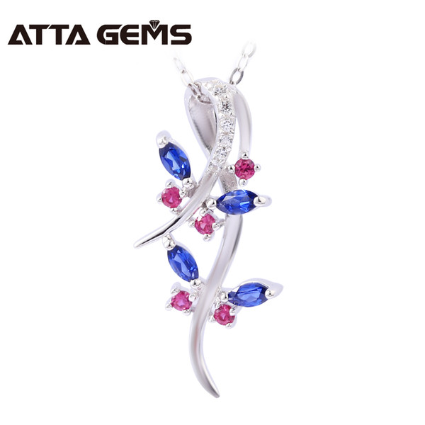 Blue Sapphire Ruby Silver Pendants for Women Birthday Gifts Anniversary Exquisite Design Fine Jewelry Created Faced Sapphire