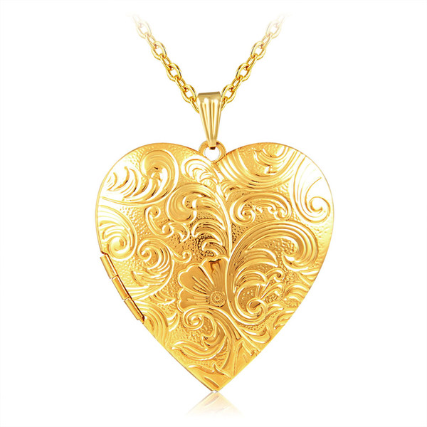 Wholesale Jewelry Big Heart Lockets Necklace Charm Necklace 18k gold plated Photo Locket Frame Pendant Necklace For women Girls lover gift