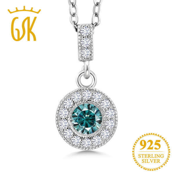 GemStoneKing 925 Silver Pendant Blue Created Moissanite Created Sapphire White 1.00ct DEW For Women Fine Jewelry