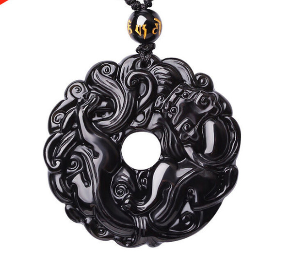 Natural Black Obsidian Stone Safety Beaded Pendant Fine Gemstone Dragon Buckles Jewelry For Man&Woman Gifts Drop Shipping