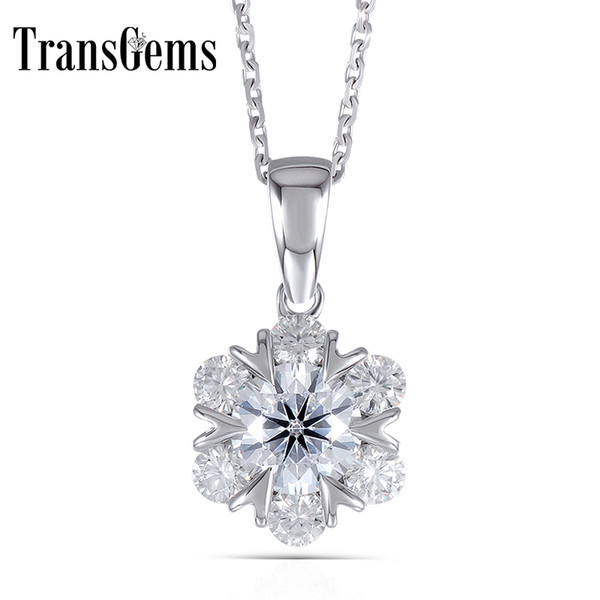 TransGems 18K White Gold 1 ct 6.5mm Lab Grown moissanite Diamond 8 Prongs Solitaire Pendant Solid for Women