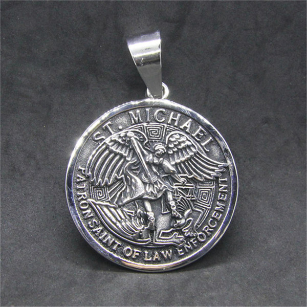 2pcs/lot Newest ST. MICHAEL Angle Pendant 316L Stainless Steel Fashion Popular SAINT MICHAEL Pray For US Pendant