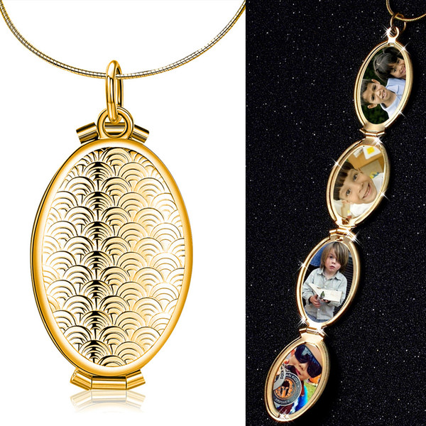 The new fashion personality fish scale DIY can be opened with four picture boxes, pendant necklace.