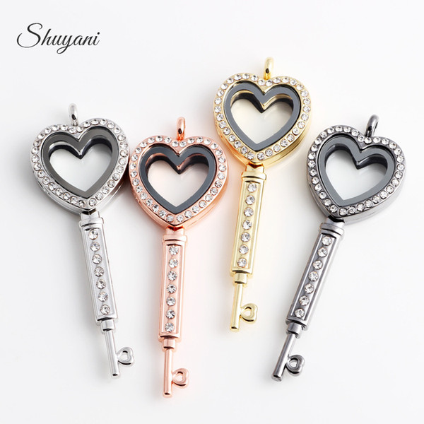 2019 New Silver Gold Crystal Key magnetic glass floating charm locket Pendant Stainless steel Necklace