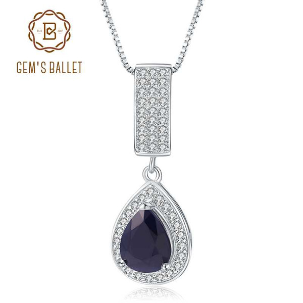 GEM'S BALLET 925 Sterling Silver Gemstone Jewelry 1.29Ct Natural Water Drop Blue Sapphire Elegant Pendant Necklace for Women