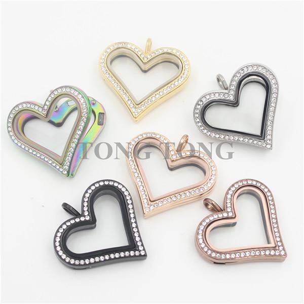 Hot sale Large Heart Magnetic Stainless Steel Czech Crystals Floating Charm Locket Photo Locket (free matching plate)