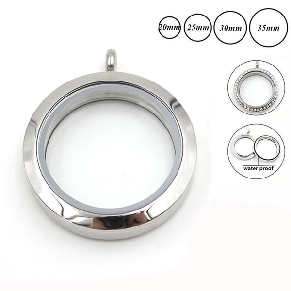 Hot Sale 20mm/25mm/30mm/35mm Twisted-off Waterproof Silver 316 Stainless Steel Czech Crystals Floating Glass Chram Locket Pendant