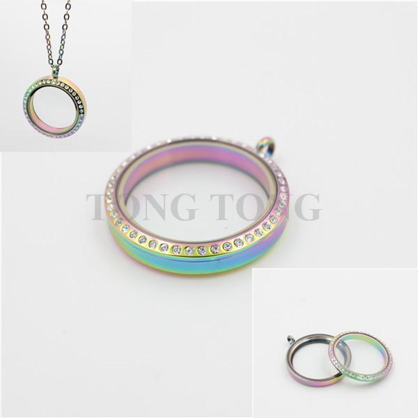 20mm/25mm/30mm/35mm Screw Top Rainbow 316L Stainless Steel Floating Charm Locket with Czech Crystals