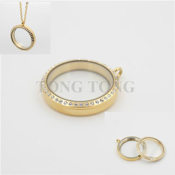 20mm/25mm/30mm/35mm Screw Top Gold 316L Stainless Steel Floating Locket with Czech Crystals