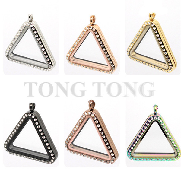 Free Shipping! Triangle Magnetic Closure 316L Stainless Steel Floating Charm Locket with Czech Crystals (locket only)