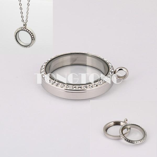 20mm/25mm/30mm/35mm screw top silver 316L stainless steel floating memory locket with czech crystals