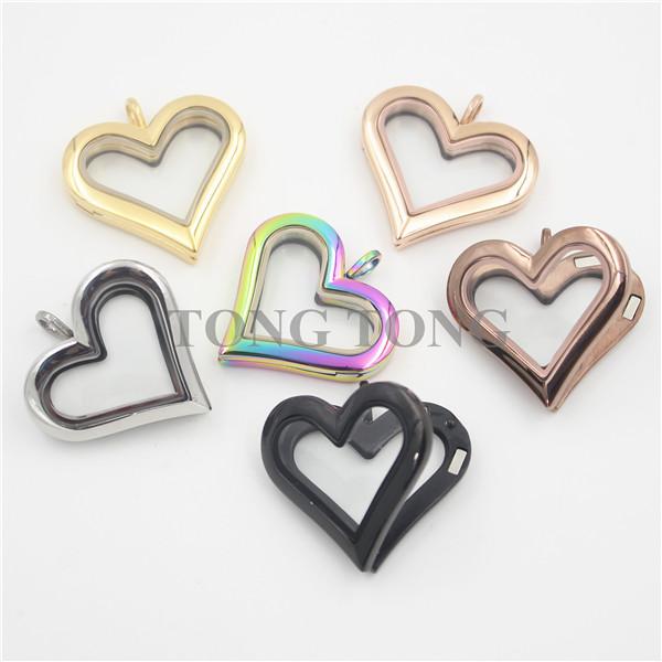 Free Shipping! Large Heart Magnetic Closure 316 Stainless Steel floating glass locket pendant (free matching back plate)