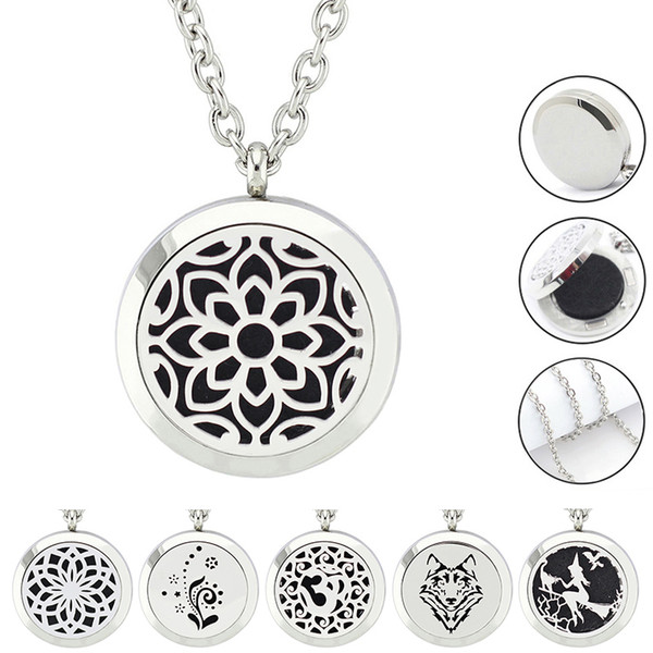 Free with felt pads! Wholesale 30mm 316L stainless steel magnetic aromatherapy essential oil diffuser necklace perfume locket pendant