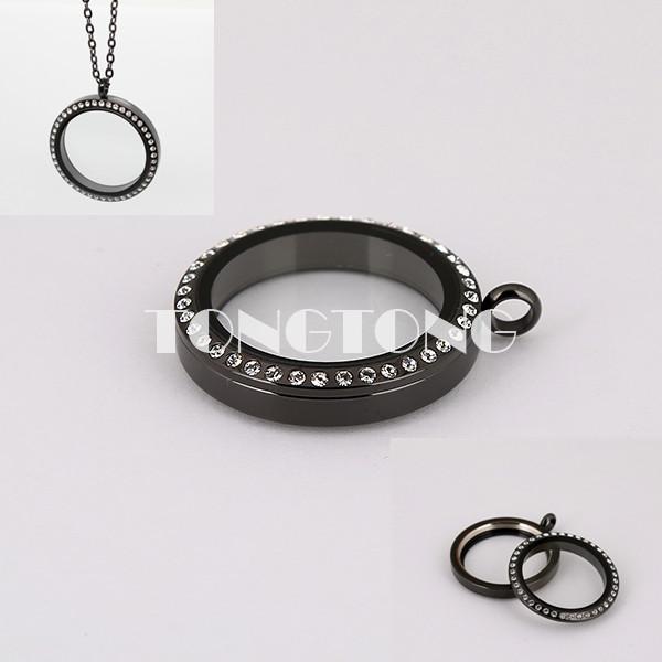 20mm/25mm/30mm/35mm screw top black 316L stainless steel floating charm locket with czech crystals